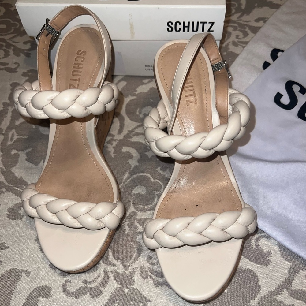 SCHUTZ Cream Wedge Sandals